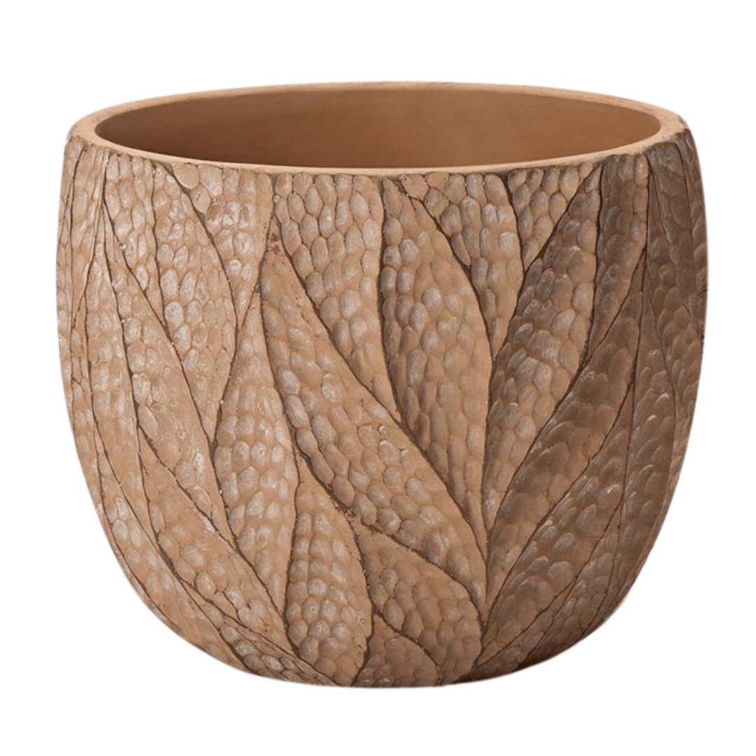 Vaso Cachepot Folhas em Cimento Marrom 19cm - Ela Decora