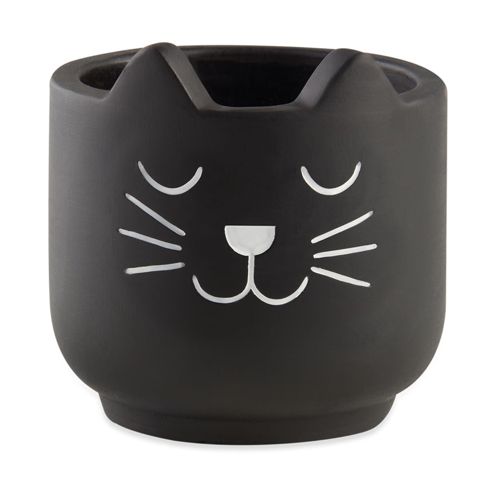 Vaso Cachepot Gato em Cimento Preto 10cm - Ela Decora