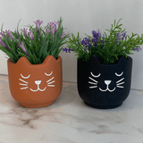 Vaso Cachepot Gato em Cimento Preto 10cm - Ela Decora