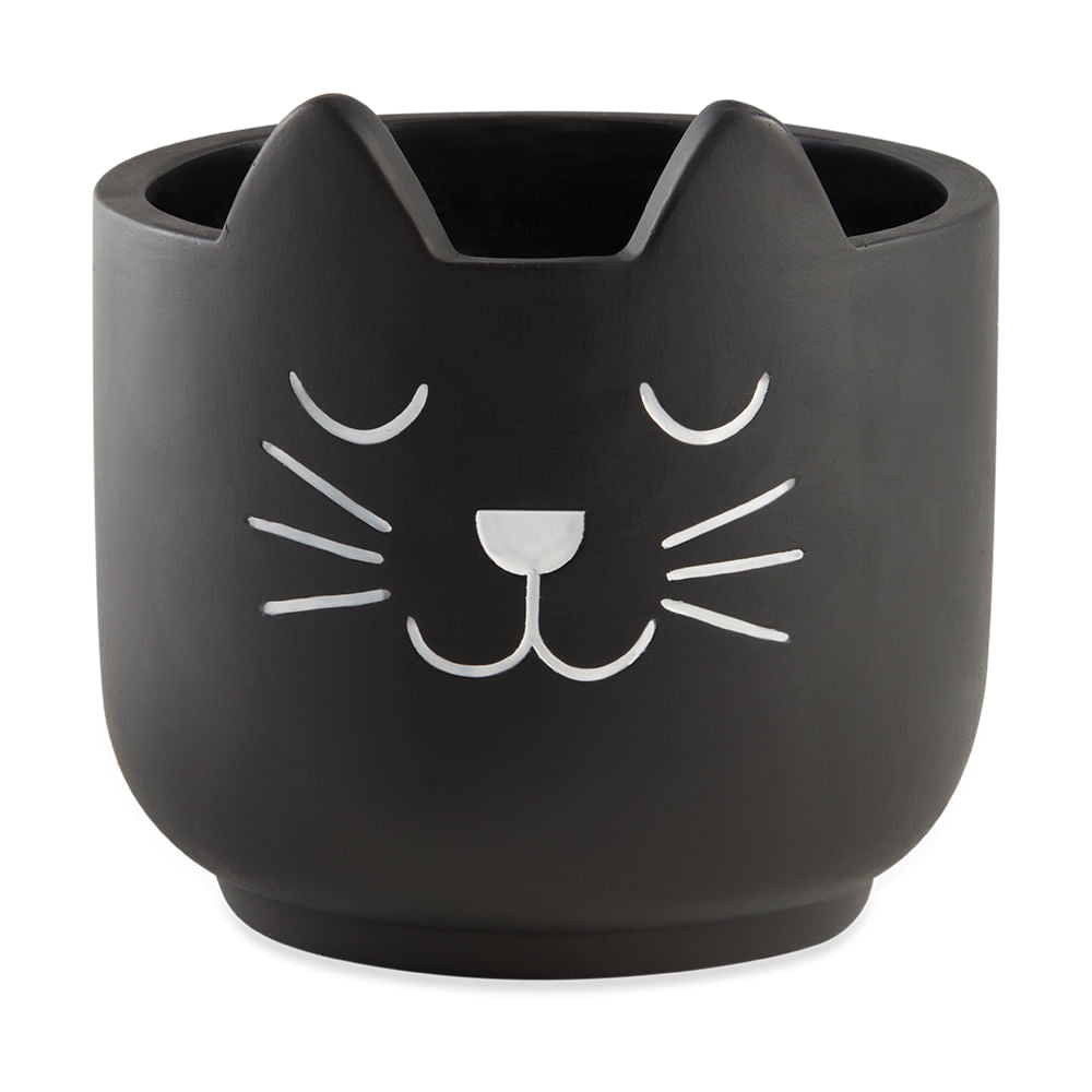 Vaso Cachepot Gato em Cimento Preto 15,5cm - Ela Decora