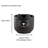 Vaso Cachepot Gato em Cimento Preto 15,5cm - Ela Decora