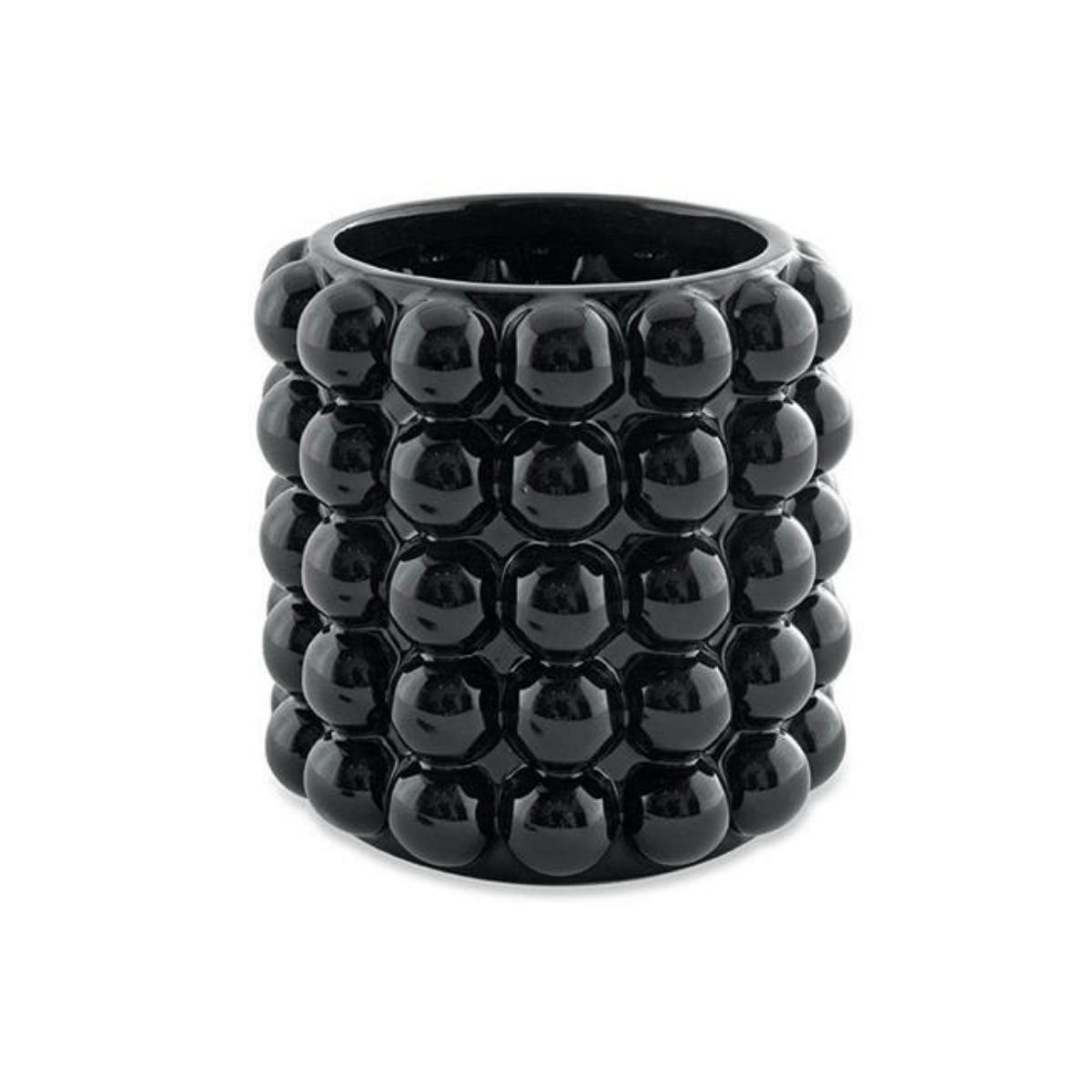 Vaso Cachepot Preto Bolas Dots em Cerâmica - 13,5 cm - Ela Decora