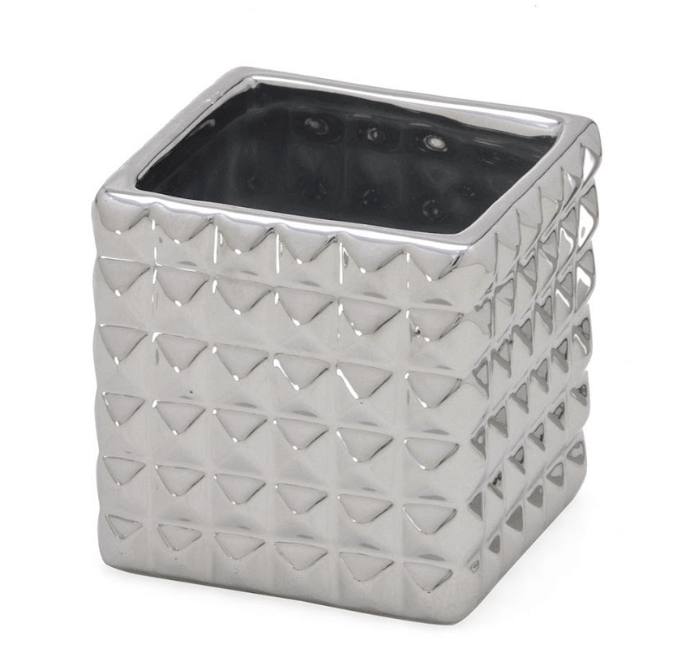 Vaso Cachepot Quadrado de Cerâmica 12cm - Ela Decora