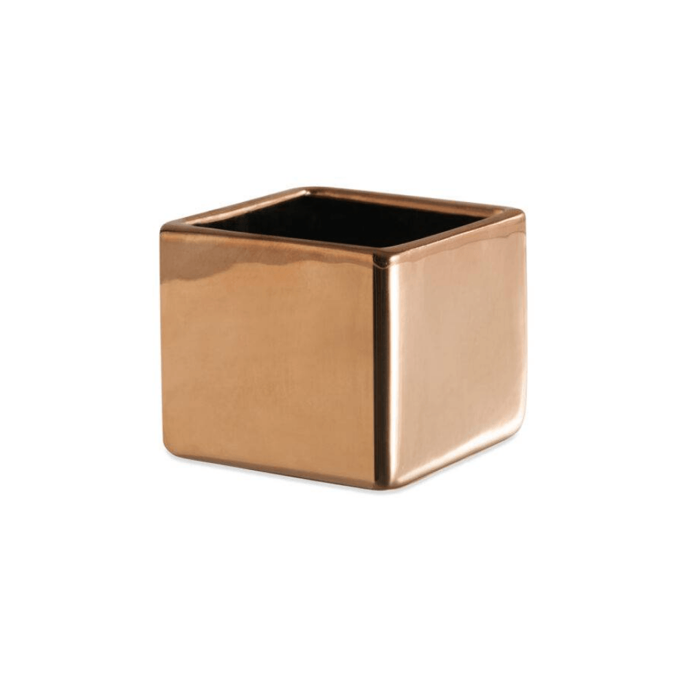 Vaso Cachepot Quadrado Porta - Velas Em Cerâmica Rose Gold - 6 x 7 cm - Ela Decora