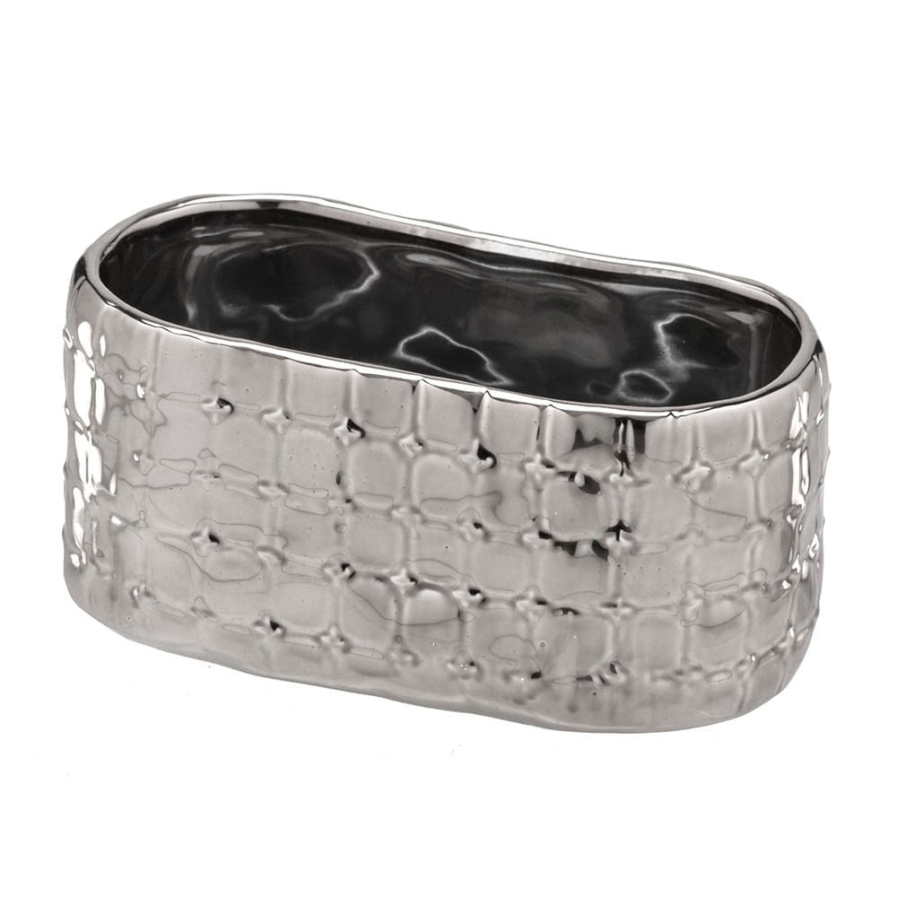 Vaso Cachepot Retangular com Bordas Arredondadas Cromado - Ela Decora