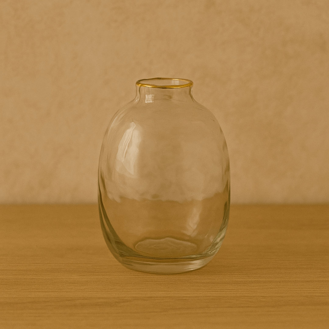 Vaso de Vidro com Borda de Ouro G 15cm - Ela Decora
