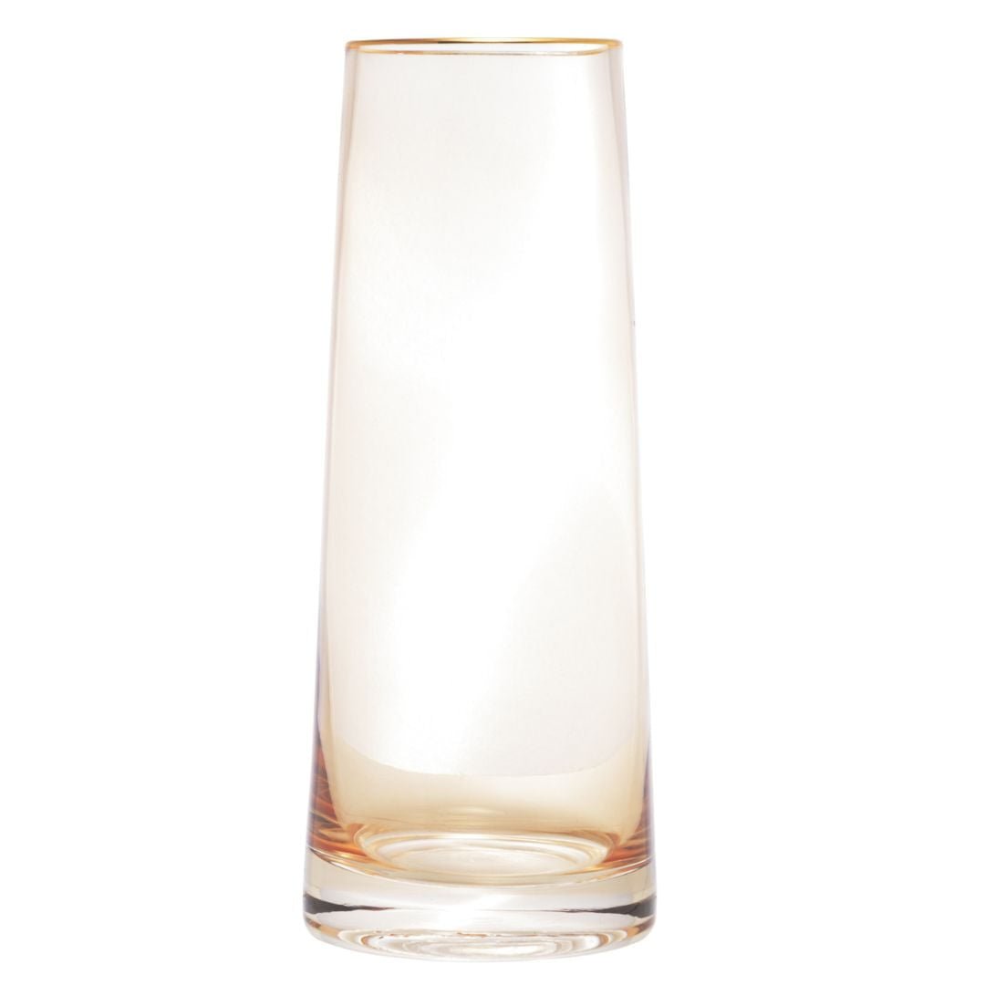 Vaso de Vidro com Borda Dourada Âmbar Liz 11cm x 27cm - Ela Decora