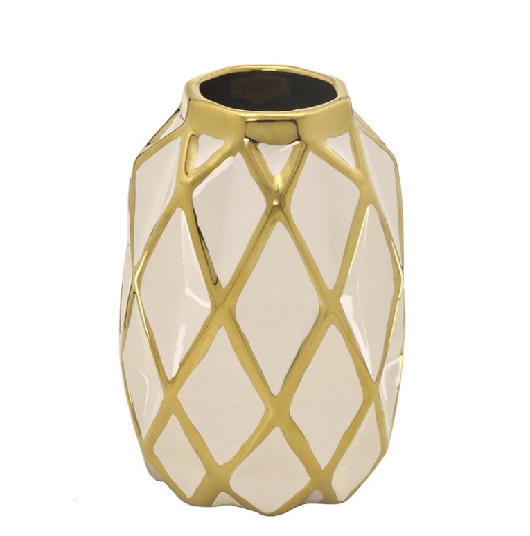Vaso Decorativo Bege e Dourado 20cm - Ela Decora