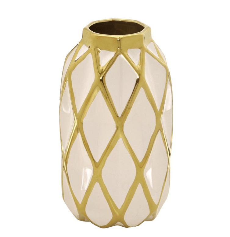Vaso Decorativo Bege e Dourado 24,5cm - Ela Decora