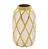 Vaso Decorativo Bege e Dourado 24,5cm - Ela Decora