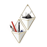 Vaso Decorativo Cachepot de Parede Triangular Branco com Cromado Umbra - 2 Peças - Ela Decora