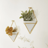 Vaso Decorativo Cachepot de Parede Triangular Branco com Dourado - 2 Peças - Ela Decora