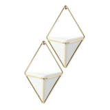 Vaso Decorativo Cachepot de Parede Triangular Branco com Dourado - 2 Peças - Ela Decora
