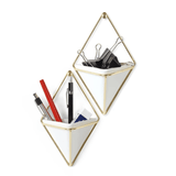 Vaso Decorativo Cachepot de Parede Triangular Branco com Dourado - 2 Peças - Ela Decora