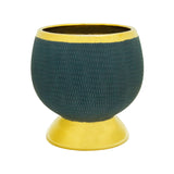Vaso Decorativo Cerâmica Redondo Azul Com Dourado - 15cm - Ela Decora