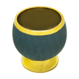 Vaso Decorativo Cerâmica Redondo Azul Com Dourado - 15cm - Ela Decora
