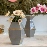 Vaso Decorativo Cinza e Dourado 26,5cm x 14cm x 10,5cm - Ela Decora