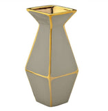 Vaso Decorativo Cinza e Dourado 26,5cm x 14cm x 10,5cm - Ela Decora