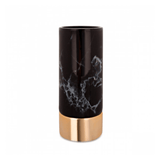 Vaso Decorativo Mármore Preto e Dourado em Cerâmica - 25 cm - Ela Decora