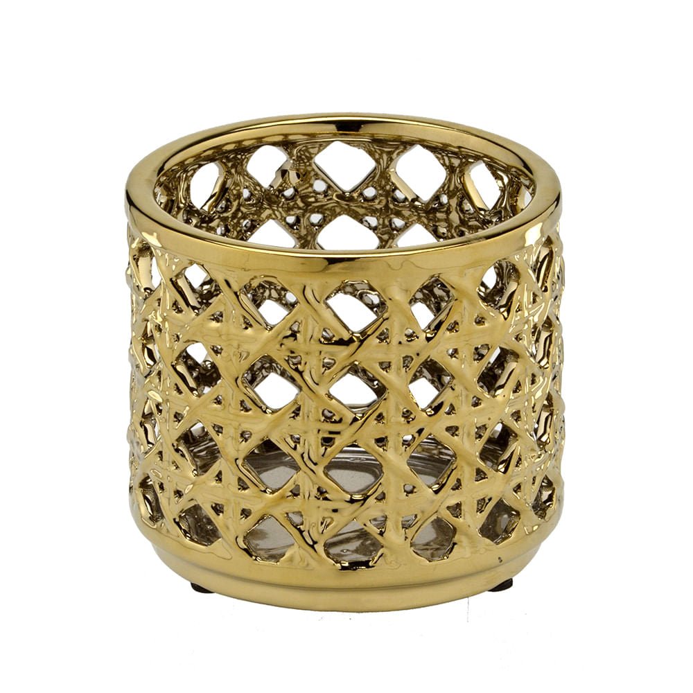 Vaso Decorativo Vazado Dourado 12,5cm - Ela Decora
