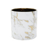 Vaso em Cerâmica Branco com Dourado 15 x 15cm - Ela Decora