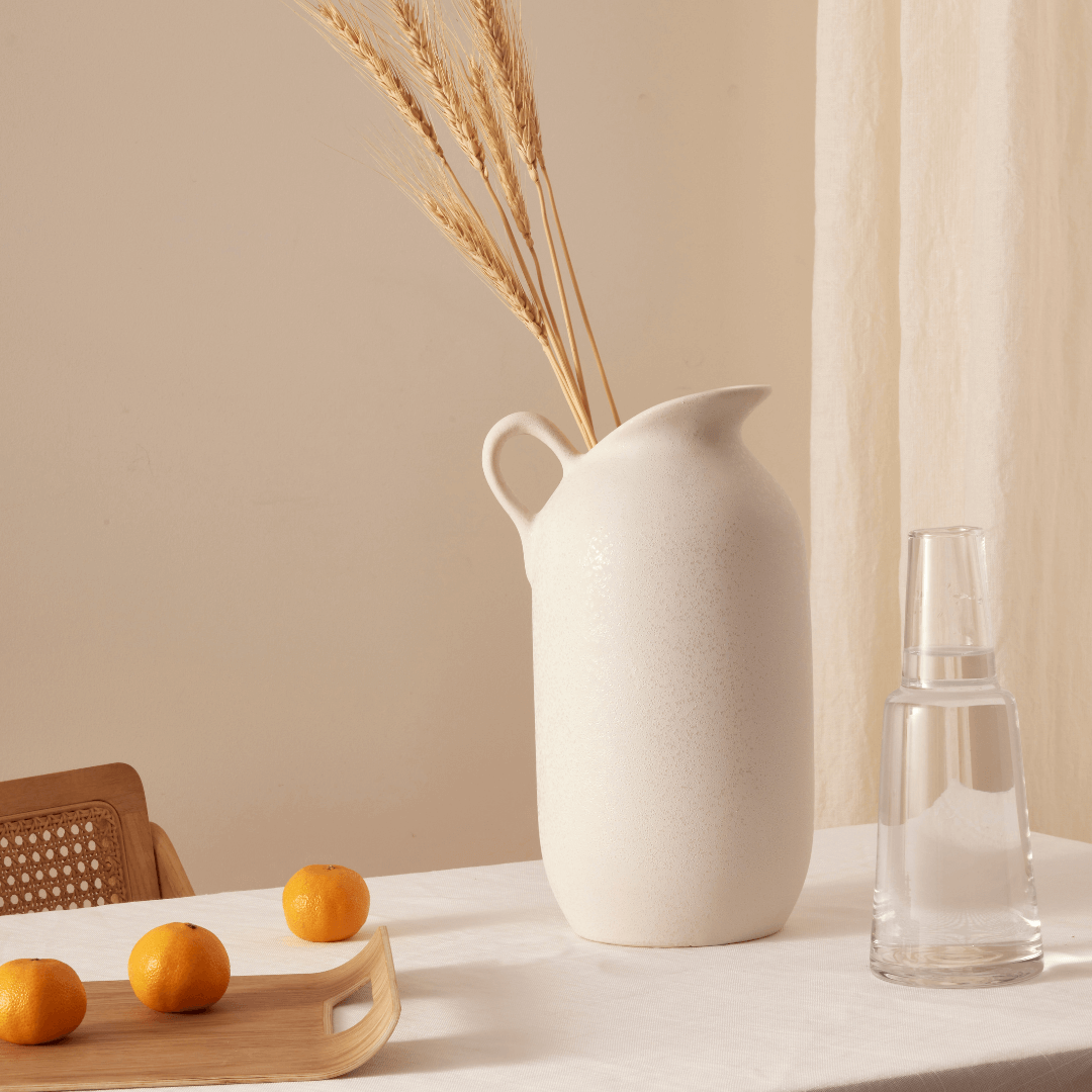 Vaso em Cerâmica com Alça Branca 32cm - Ela Decora