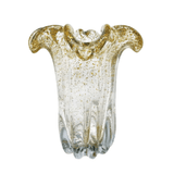 Vaso Murano Alto de Vidro Transparente e Dourado 24cm - Ela Decora
