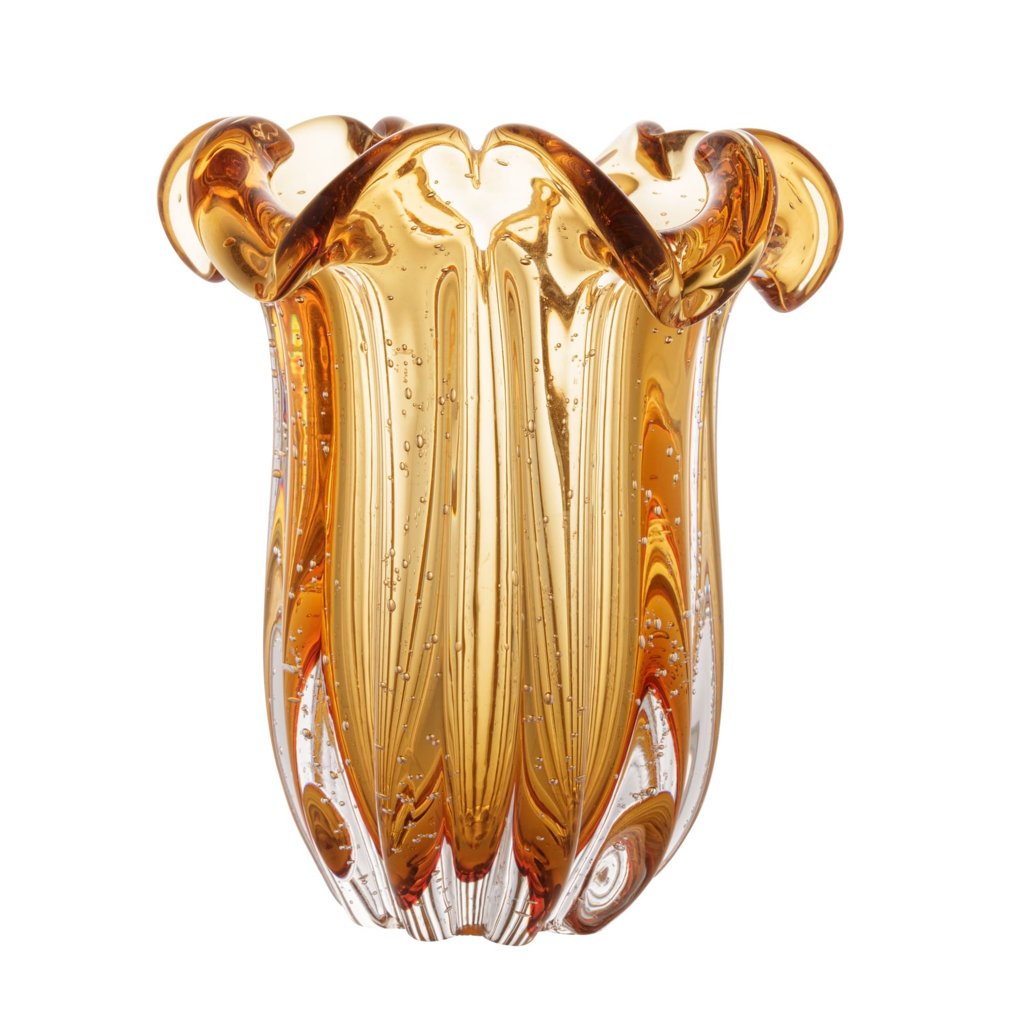 Vaso Murano de Vidro Flat Italy Âmbar 21 cm - Ela Decora