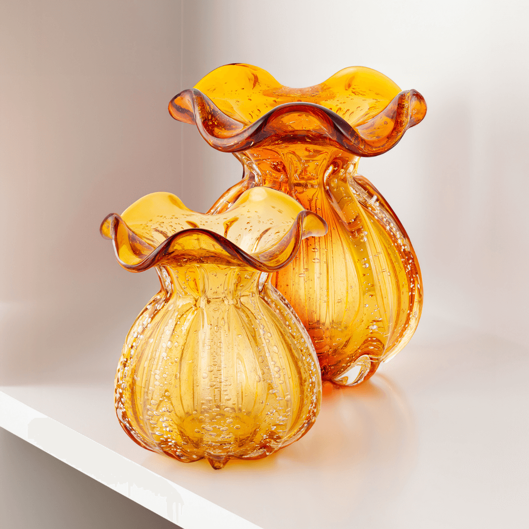 Vaso Murano Trouxinha de Vidro Italy Âmbar 11 cm - Ela Decora