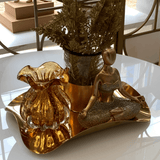 Vaso Murano Trouxinha de Vidro Italy Âmbar e Dourado 13cm - Ela Decora