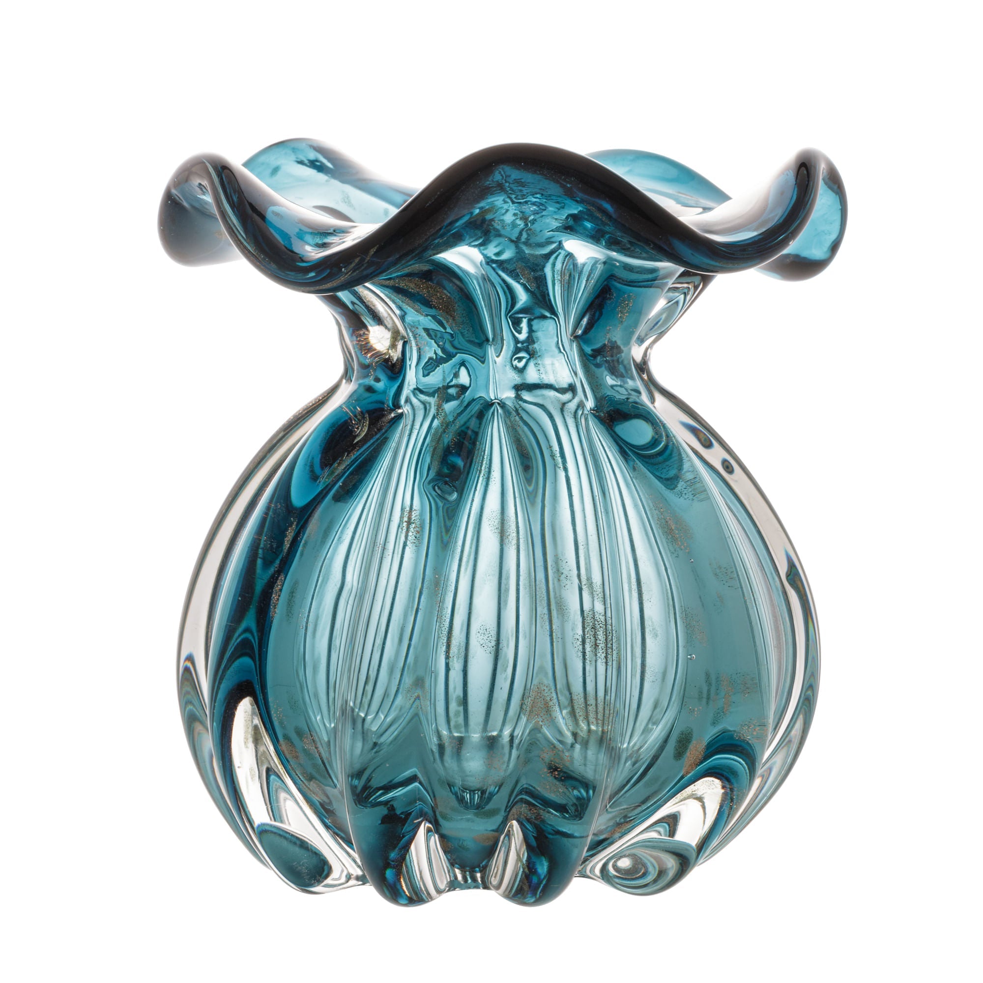 Vaso Murano Trouxinha de Vidro Italy Azul e Rose 11cm - Ela Decora