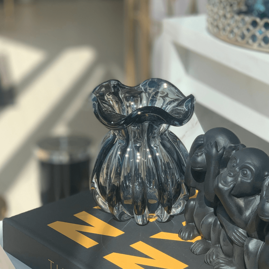 Vaso Murano Trouxinha de Vidro Italy Cinza 11 cm - Ela Decora