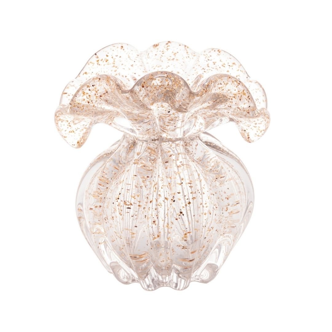 Vaso Murano Trouxinha de Vidro Italy Dourado 11,5cm - Ela Decora