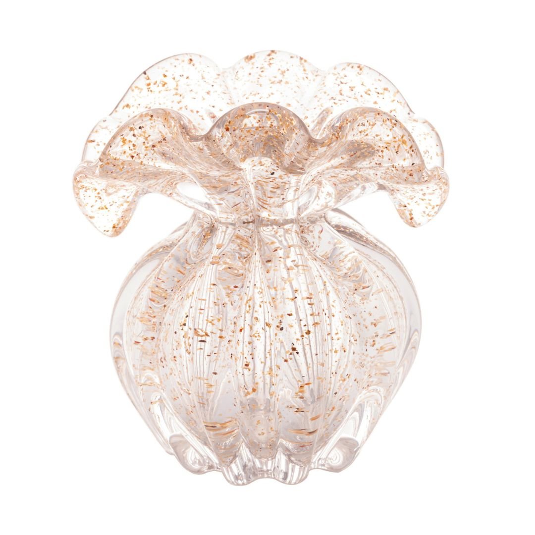 Vaso Murano Trouxinha de Vidro Italy Dourado 14cm - Ela Decora