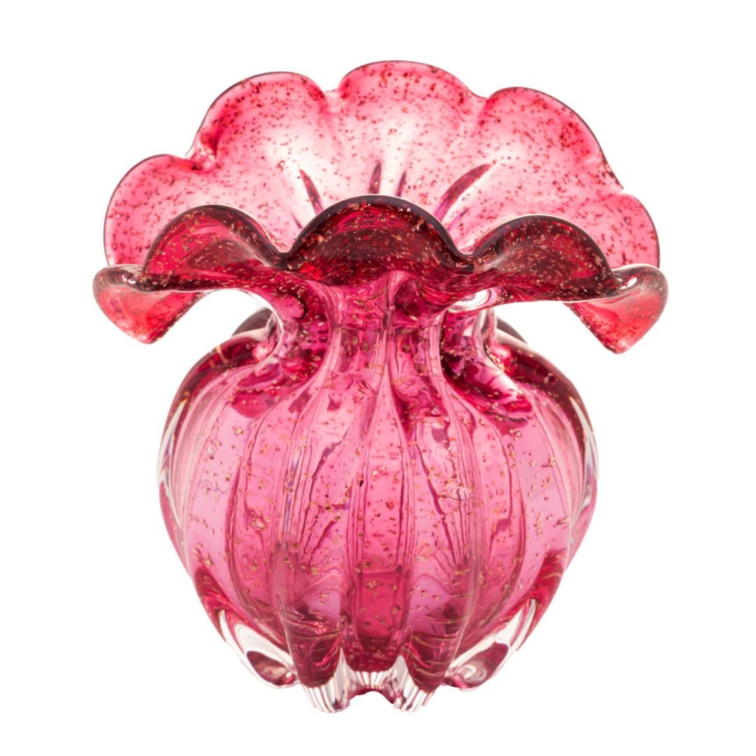 Vaso Murano Trouxinha de Vidro Italy Rosa 14cm - Ela Decora