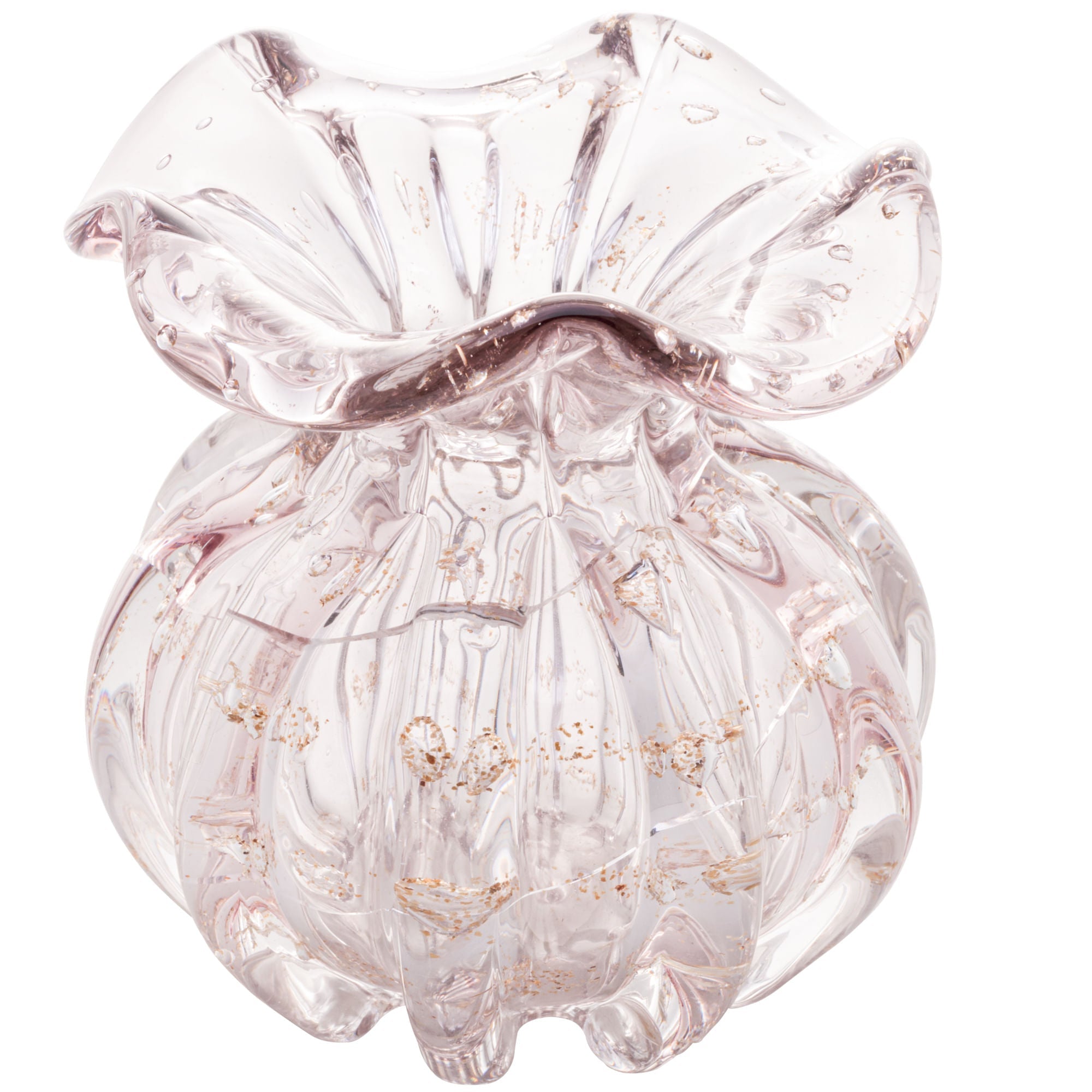 Vaso Murano Trouxinha de Vidro Italy Rosa Claro e Dourado 11cm - Ela Decora