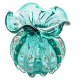 Vaso Murano Trouxinha de Vidro Italy Tiffany e Dourado 11cm - Ela Decora