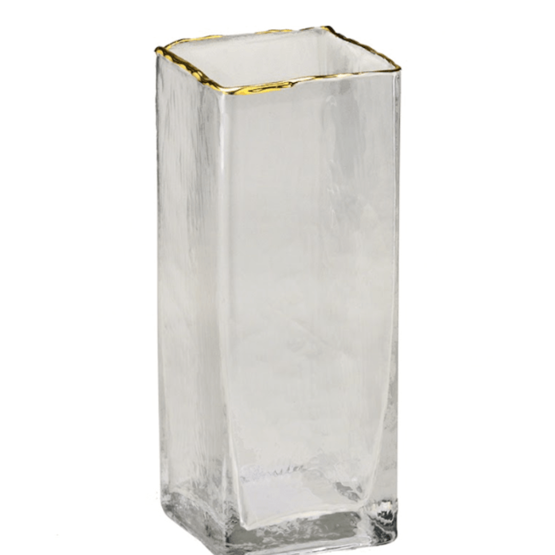 Vaso Quadrado Transparente com Borda Dourada 20cm - Ela Decora