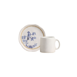 Pires decorado com motivo floral azul e xícara lisa 100ml