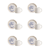 Jogo completo com seis xicaras e pires em porcelana branca