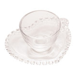 Xícara de Café com Pires de Cristal de Chumbo Borda Coração 80ml - Ela Decora