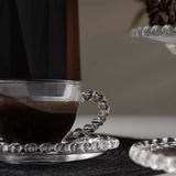 Xícara de Café com Pires de Cristal de Chumbo Borda Coração 80ml - Ela Decora