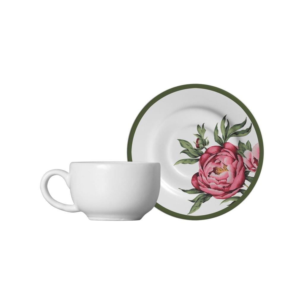 Xícara de Café com Pires Peony Rose Acetinado 80ml - Ela Decora