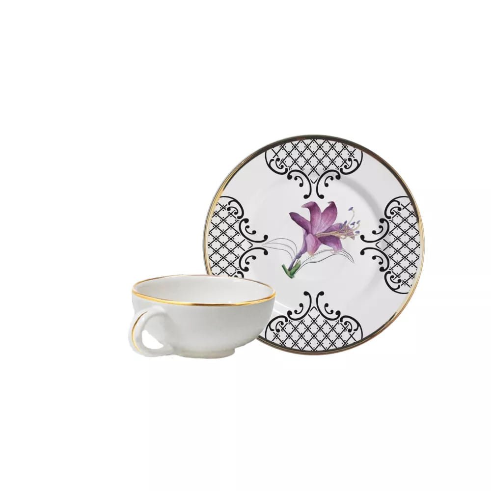 Xicara de Café com Pires Premium Amalia Branca 40ml - Ela Decora