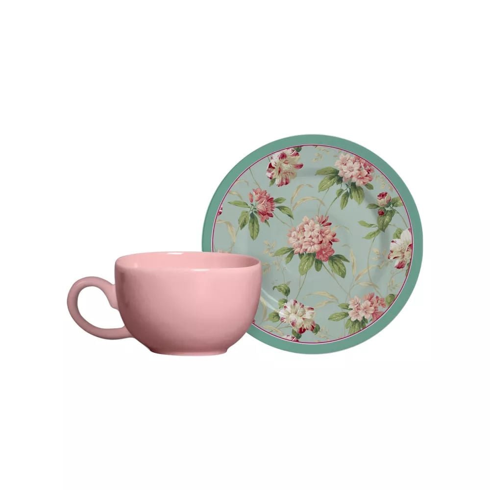 Xícara de Café com Pires Sweet Vintage Rosa 80ml - Ela Decora