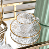 Xícara de Café Petra Cristal Ecológico com Pires e Borda Dourada 70ml - Ela Decora