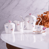 Xícara de Café Porcelana com Pires Borboletas 100ml - Ela Decora