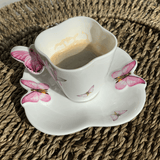 Xícara de Café Porcelana com Pires Borboletas 100ml - Ela Decora