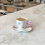 Xícara de Café Porcelana com Pires Borboletas 100ml - Ela Decora