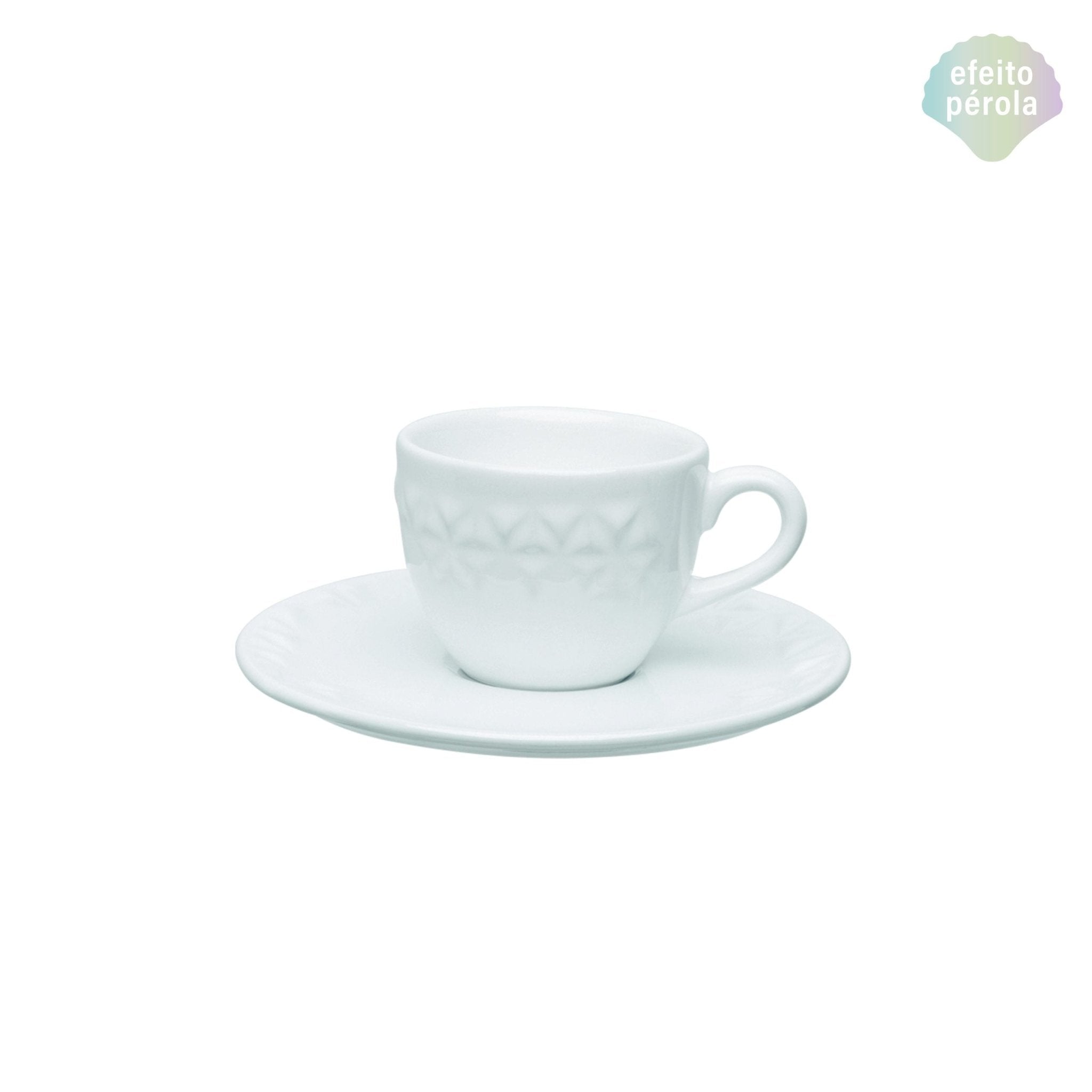Xícara de Cafézinho Porcelana com Pires Mia Pérola Branco - 75 Ml - Ela Decora